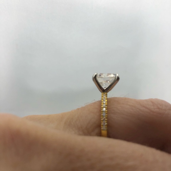 3ct Cushion Cut D, VVS1 Moissanite Pave Ring - Picture 5 of 15